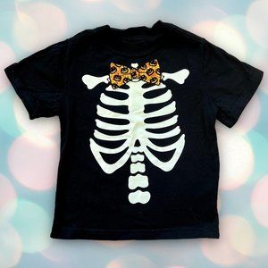 Toddler Boy’s Halloween Skeleton Bow Tie Graphic Tee Shirt Top Size 3T